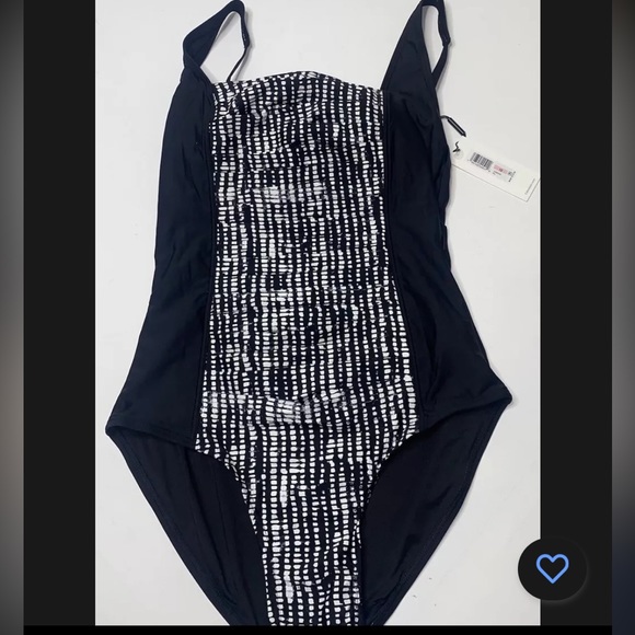 Calvin Klein Square-Neck Ruched One-Piece Swimsuit Black white size 10 - Picture 3 of 6